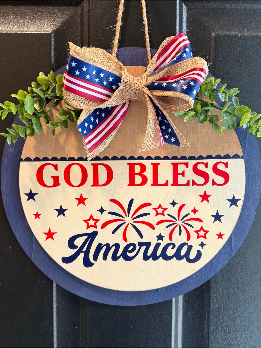 Patriotic 'God Bless America' Round Door Hanger - Red, White & Blue 4th of July